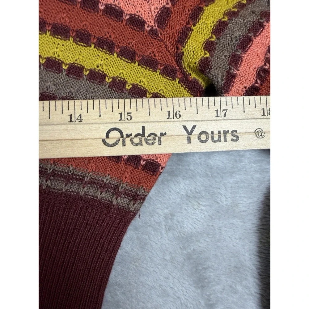 Free People Women's Boho Knit Sweater Tunic Burgundy Striped Long Sleeve Size L